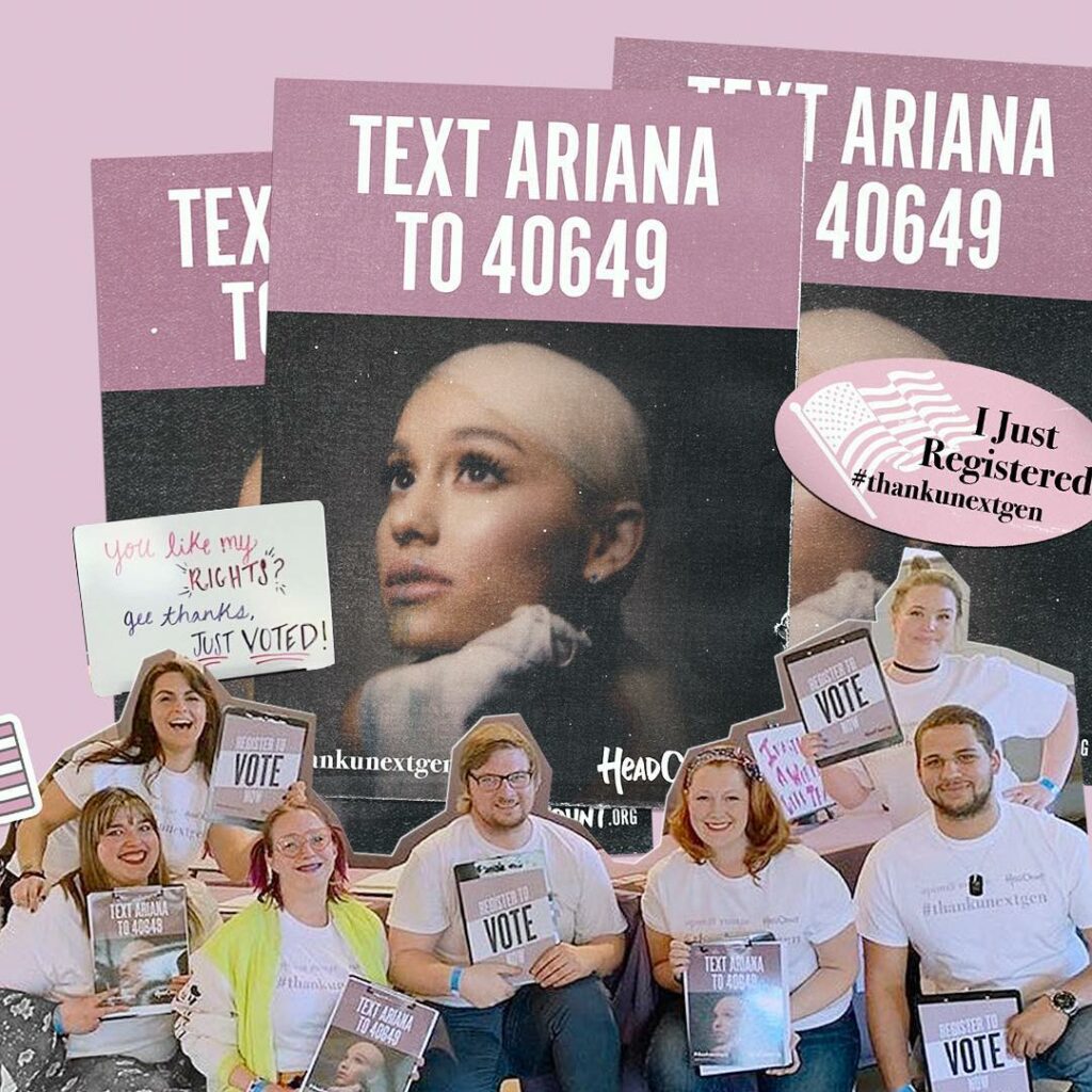 Ariana Grande: so excited to partner w @headcountorg to bring voter registration & participatio… so excited to partner w @headcountorg to bring voter registration & participatio...