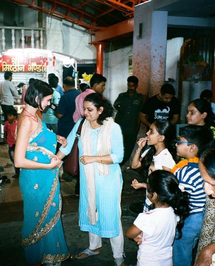 In Jaipur last year being taught how to wear a saree. So happy to be in Mumbai t...