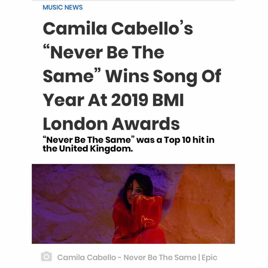 Camila Cabello: thanks so much @bmi!! this is probably one of my favorite songs I’ve ever writte… thanks so much @bmi!! this is probably one of my favorite songs I’ve ever writte...