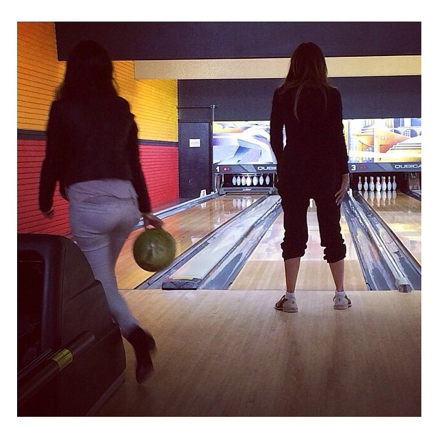 Bowling with my boos @kourtneykardash @imforeverkhadijah. D kicked our asses.......