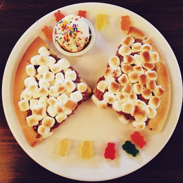 This is a chocolate marshmallow pizza. It exists, and I got a tummyache just loo...