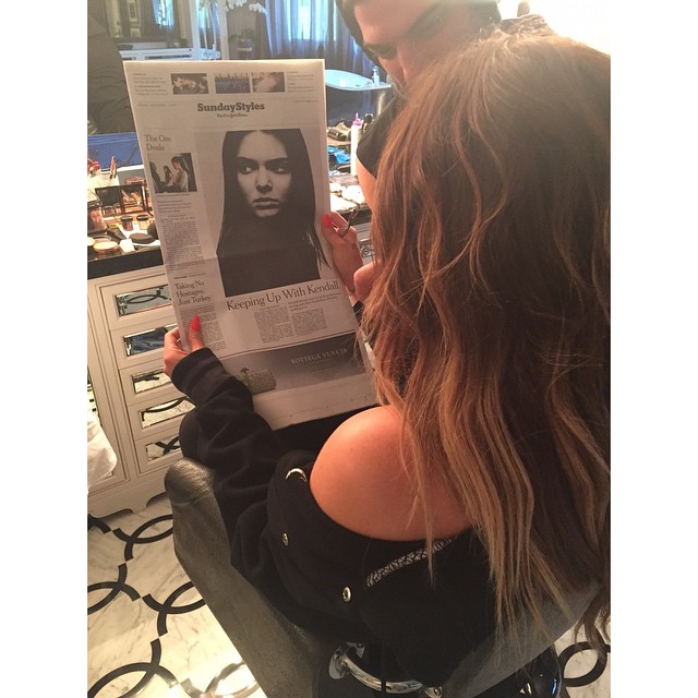 Brushing up on the New York Times. Glam read!!! I see you @kendalljenner and u k...