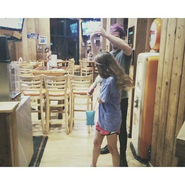 my bestfriend teaches my boyfriend to two-step 
whilst out to hot wings 
and my ...