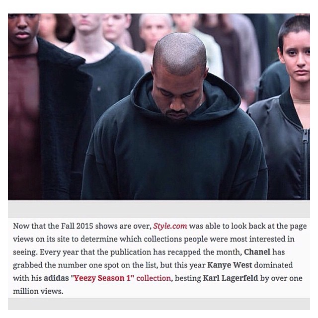 Congrats baby on getting almost 5 million views for @styledotcom YEEZY SEASON1!!...