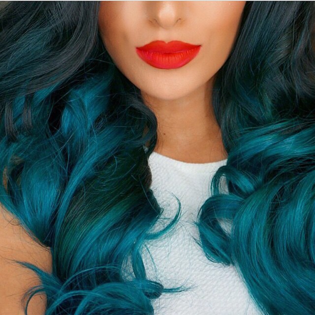love how my Kylie Hair Kouture off black to teal extensions look here!!! Get you...