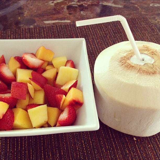 Strawberries, mangos, nectarines and coconut juice #heaven #yumm...