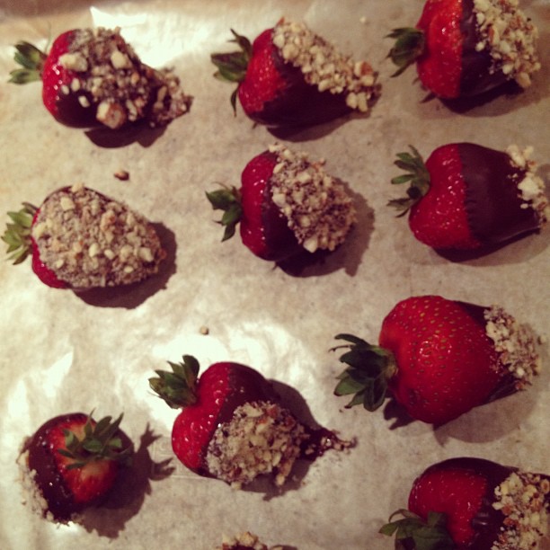 Chocolate and almond covered strawberries #yummm...