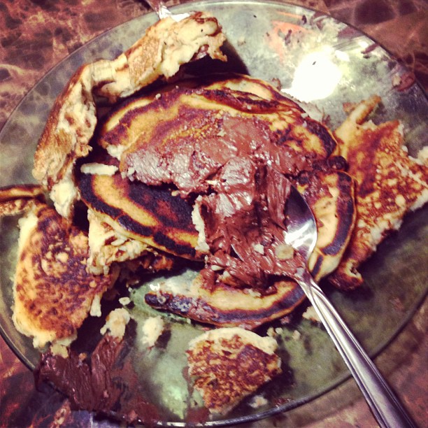 pancakes and chocolate at 2 in the morning this is the life hold on tight...