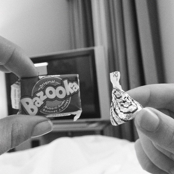 Sleepover with @JennetteMccurdy. Bubble gum or Hershey Kiss?...