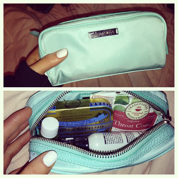 Such a sweet and thoughtful gift from Eric. A Tiffany travel case filled w throa...