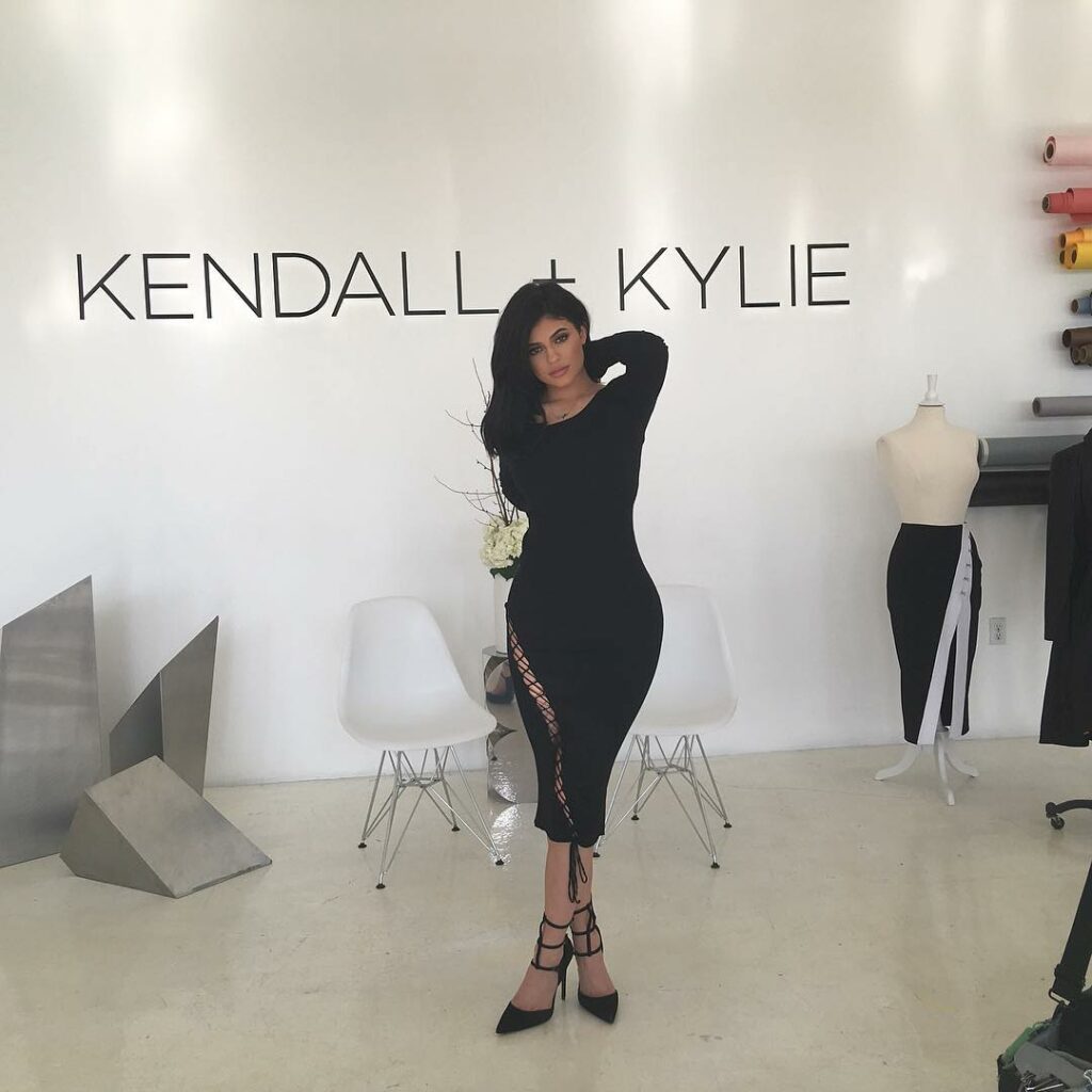 @ the @kendallandkylie offices. Wearing our shoes and dress coming this spring!...
