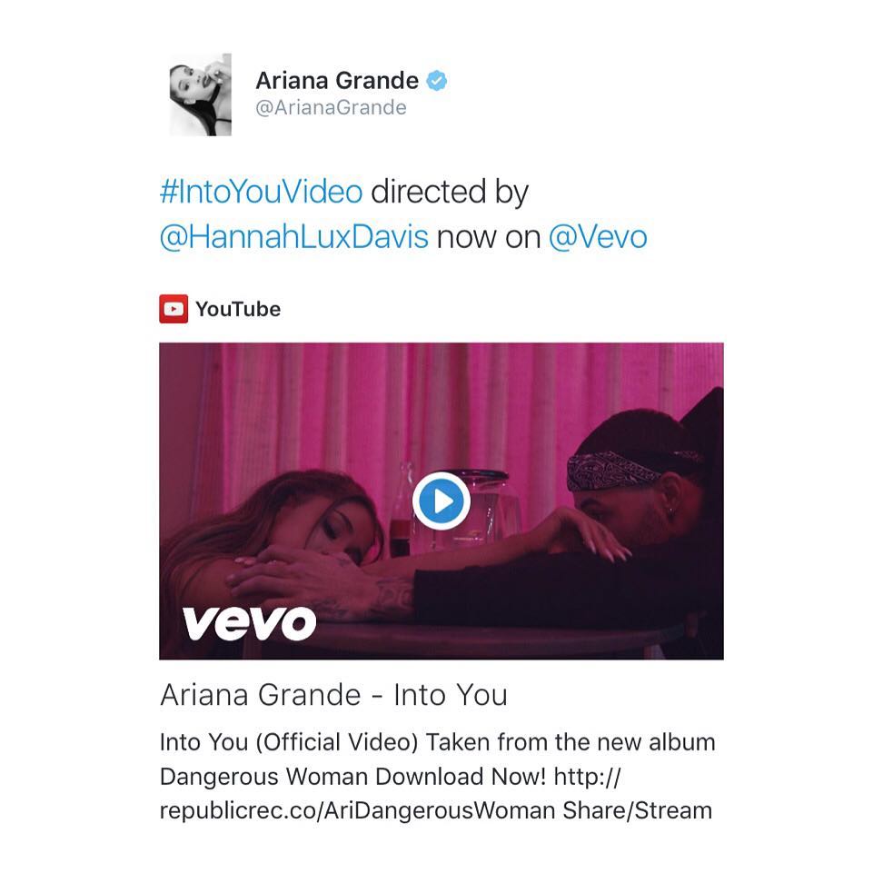 #IntoYouVideo directed by @HannahLuxDavis now on @Vevo ♡ 
album link in bio ♡...