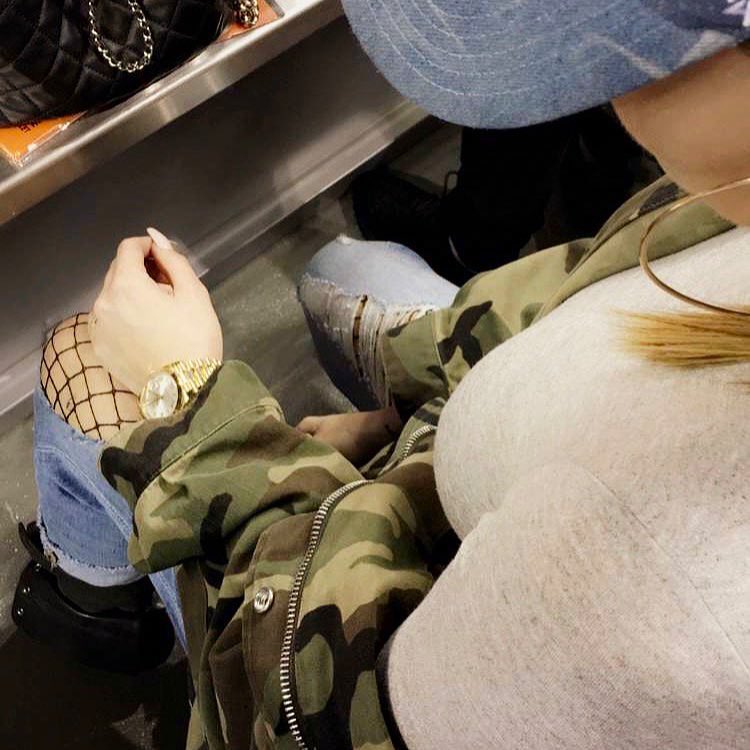 Game attire. Fishnets, camo and Good American ripped denim. #GoodCuts...