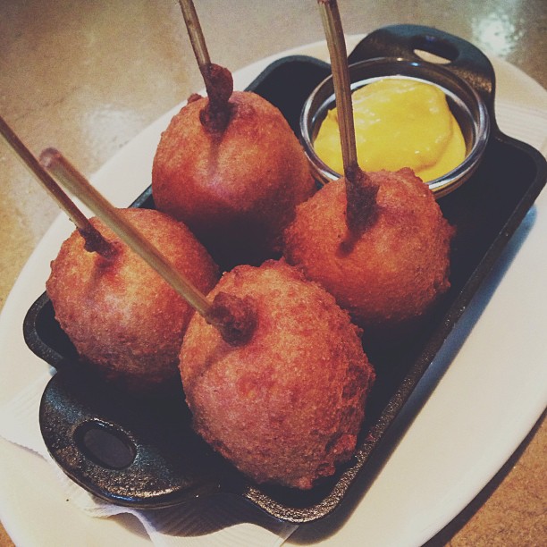 little dinner date with @badwoodx  mini corn dogs ...