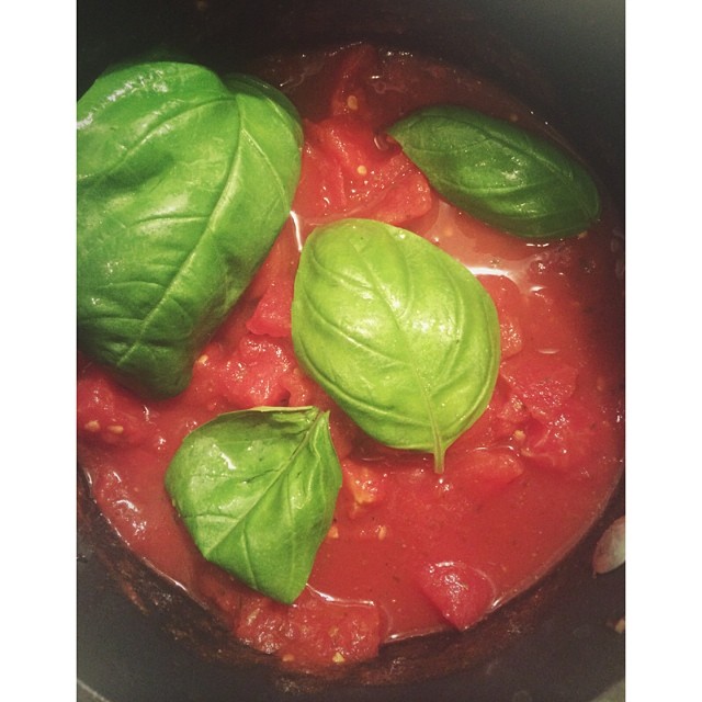 Rotini pomodoro gets the fresh basil treatment. @rebeccaroanoke and I don't mess...