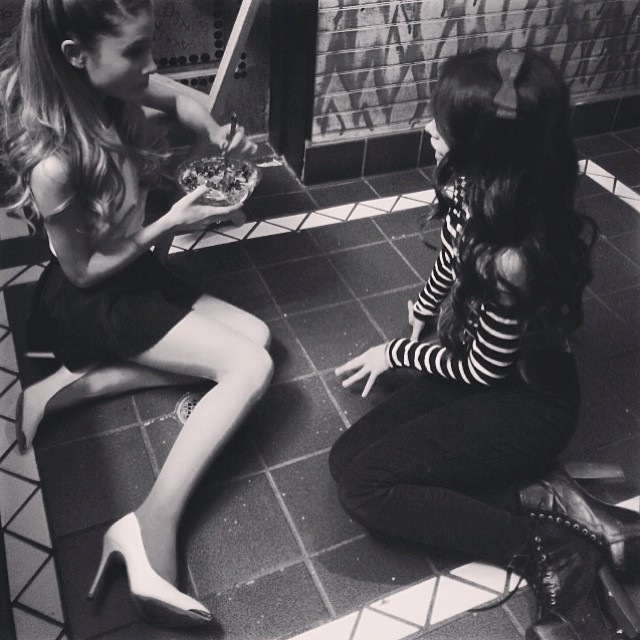 the married couple. eating. talking about things on a bathroom floor. @arianagra...
