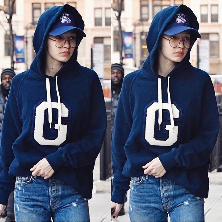 My beautiful @gigihadid joon rocking our Good American letter hoodie. Go to Good...