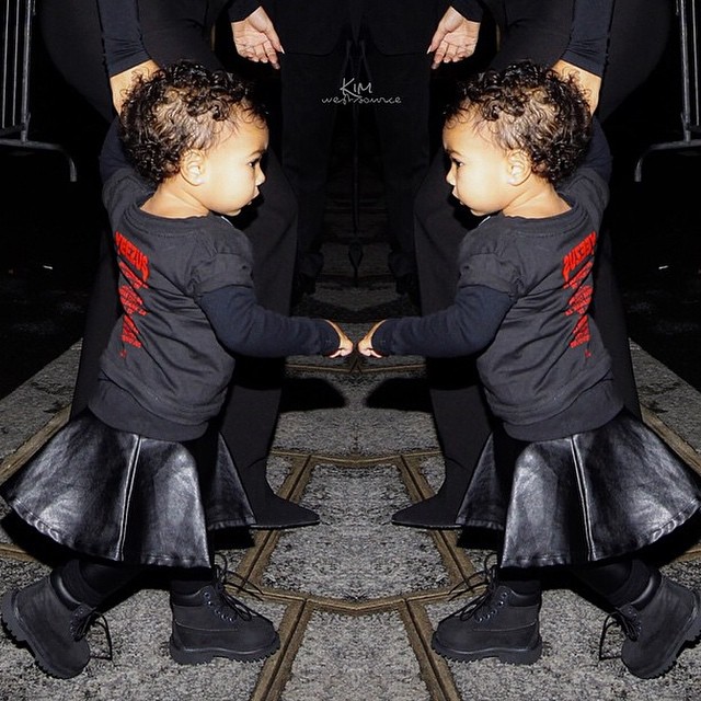 Baby girl reppin her mommy and daddy today in @KardashianKids leatherette leggin...