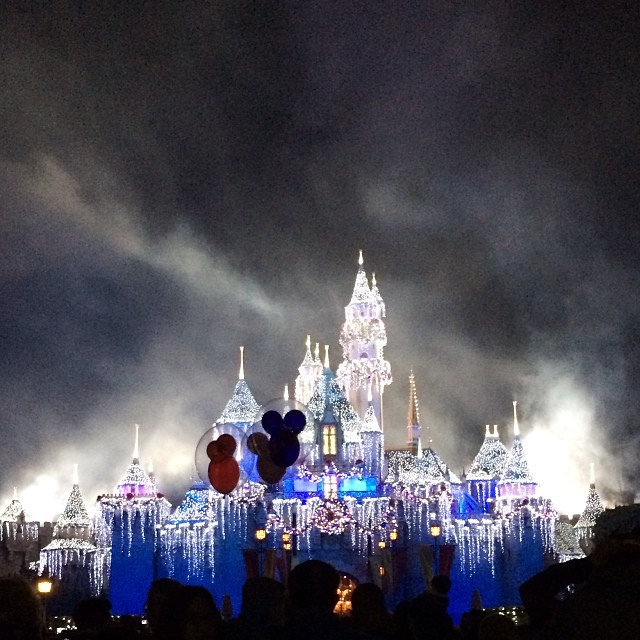 Fireworks and snow at Princess Aurora's castle. #disneyland #nofilter...