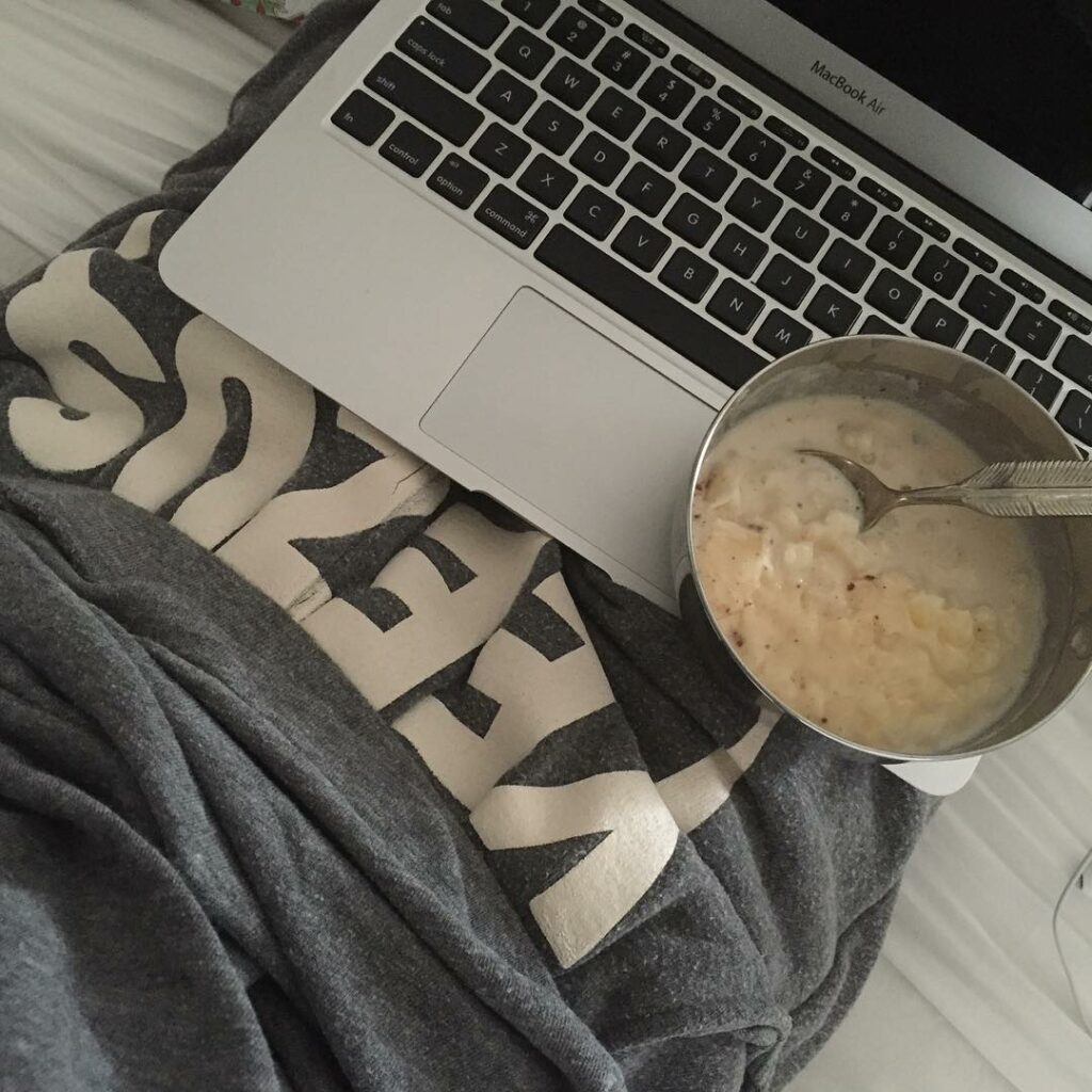 Currently: corn pudding snack, my computer, sick boy in my bed watching movies a...