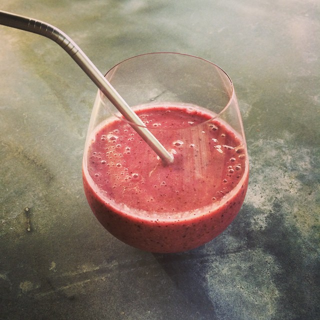 Sunday Morning shake. Raspberries, blueberries, Manuka honey, fresh and pure whe...