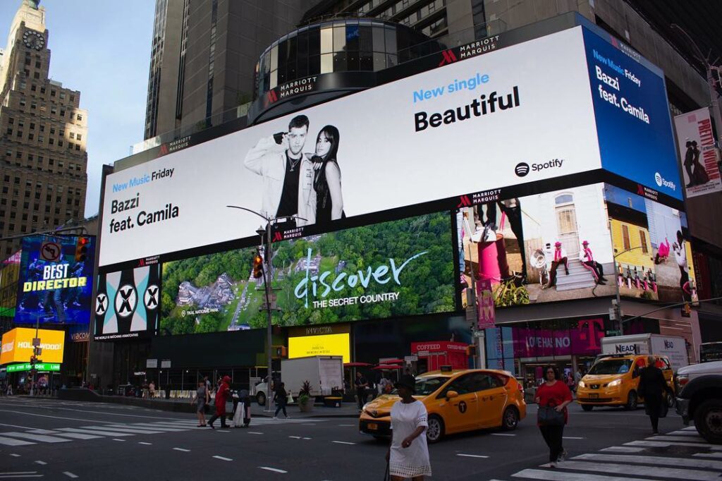 three places beautiful the remix is on: Times Square in New York and on @spotify...