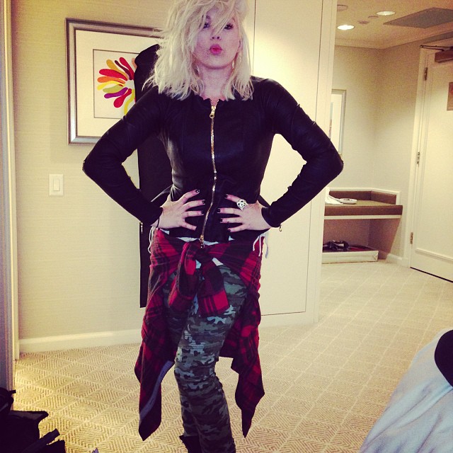 Look at my little @joycebonelli rocking her @kardashiankollection camo/biker den...