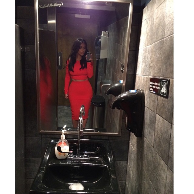 Bathroom selfie wearing Kardashian Kollection in Sears now...