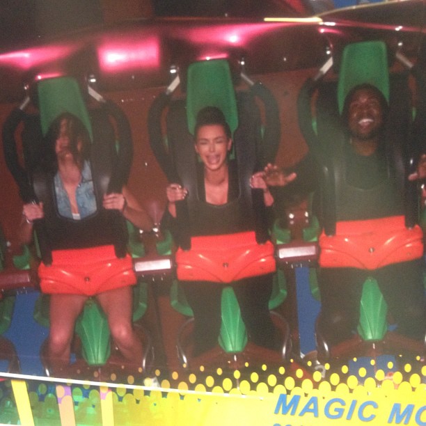 Magic Mountain fun today!!! Kendall screaming, Kanye laughing & me crying!...