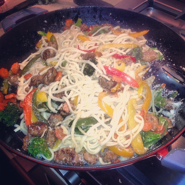 Pasta primavera with sausage!...