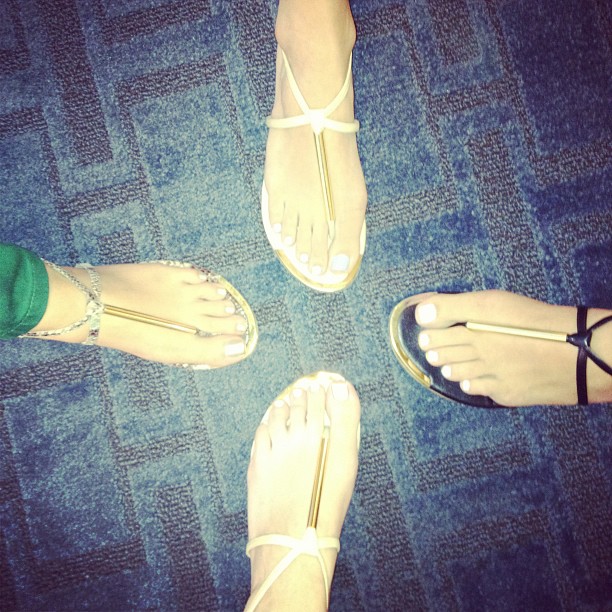Style queens! All rocking the same sandals. Guess who has the whitest feet in th...