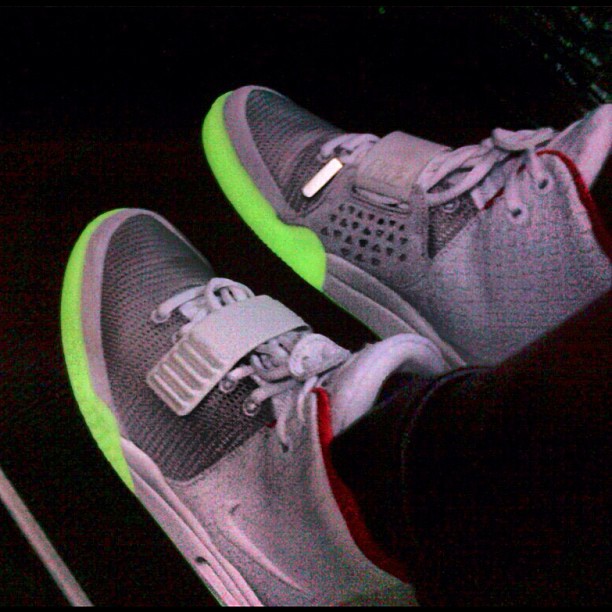 Glowing in the dark #YeezysJumpedOverTheJumpman...