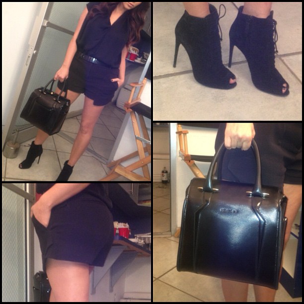 Today's look #AllBlackEverything  #MuglerBag #ShortShorts #LanvinTop #TomFordBoo...