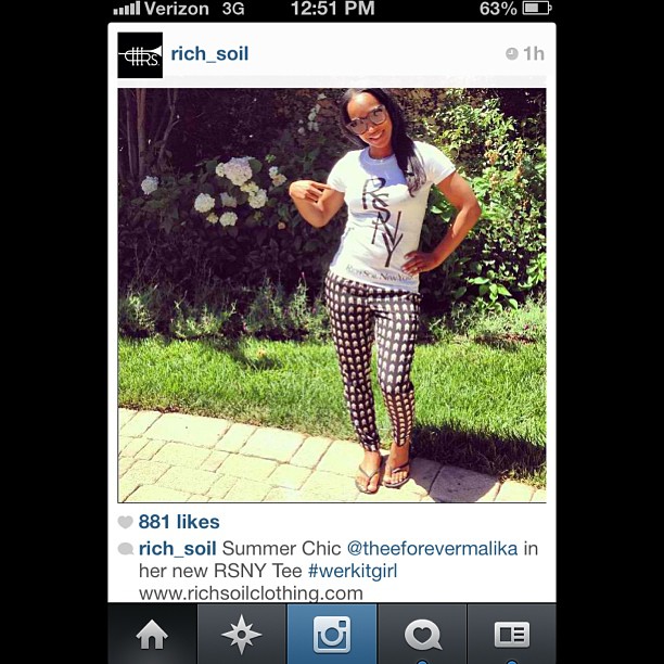 Loving the new RSNY tee @theeforevermalika is rocking! @rich_soil baby!! WWW.ric...