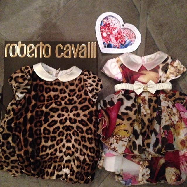 Thank you @robertocavalli for these gorgeous dresses for North! Xoxo...