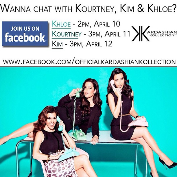 Excited to chat w u all on the @kardashiankollection Facebook page next Thurs 3p...