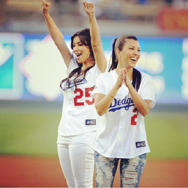 Throwing the first pitch with @kimkardashian for throwback Thursday. #Dodgers...
