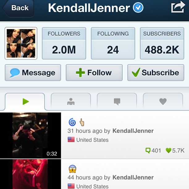 Wow, Kendall has 2 million followers on Keek. You go sissy! ...