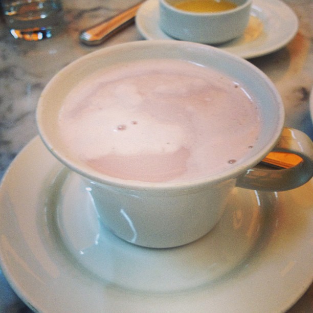 Rose petal tea latte with a side of honey!...
