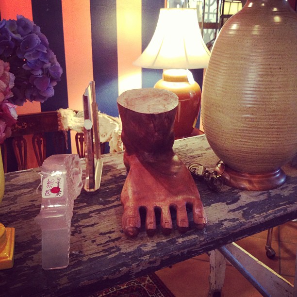 Loving this vintage wooden foot!...