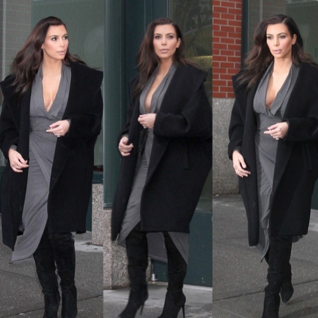 Yesterday's look- @kardashiankollection sample dress, Max Mara coat, Alexander W...