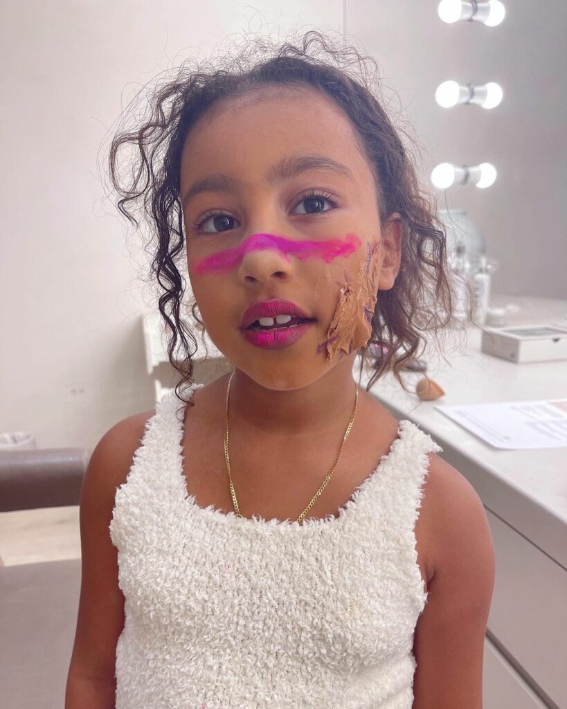 My creative baby! North was testing out some make up looks she thinks I should d...