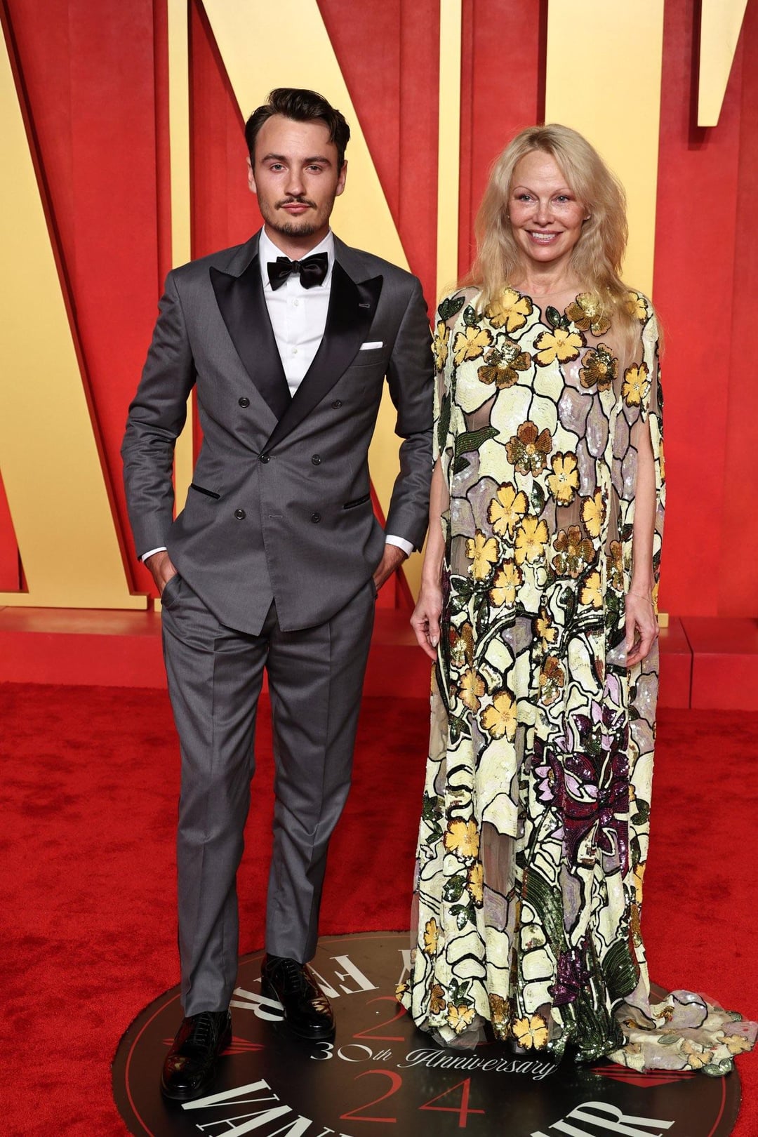 Pamela Anderson and son Brandon at the 2024 Vanity Fair Oscar Party