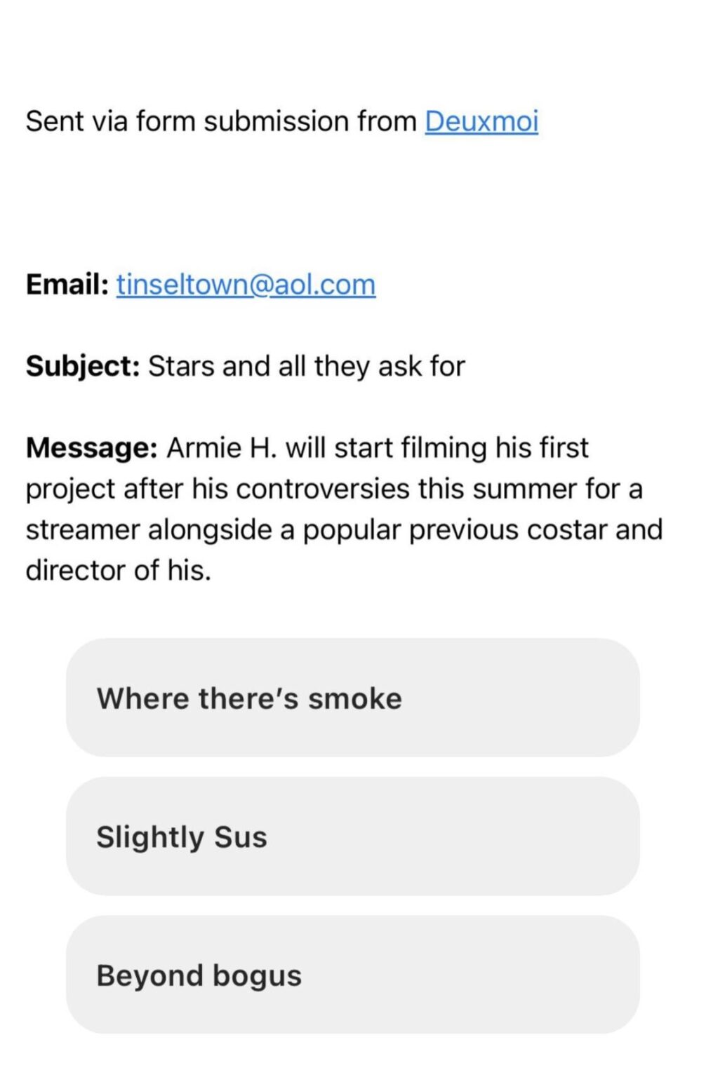 Which streamer is set to launch Armie Hammers comeback which includes a former costar and director? Which streamer is set to launch Armie Hammers comeback which includes a former costar and director?