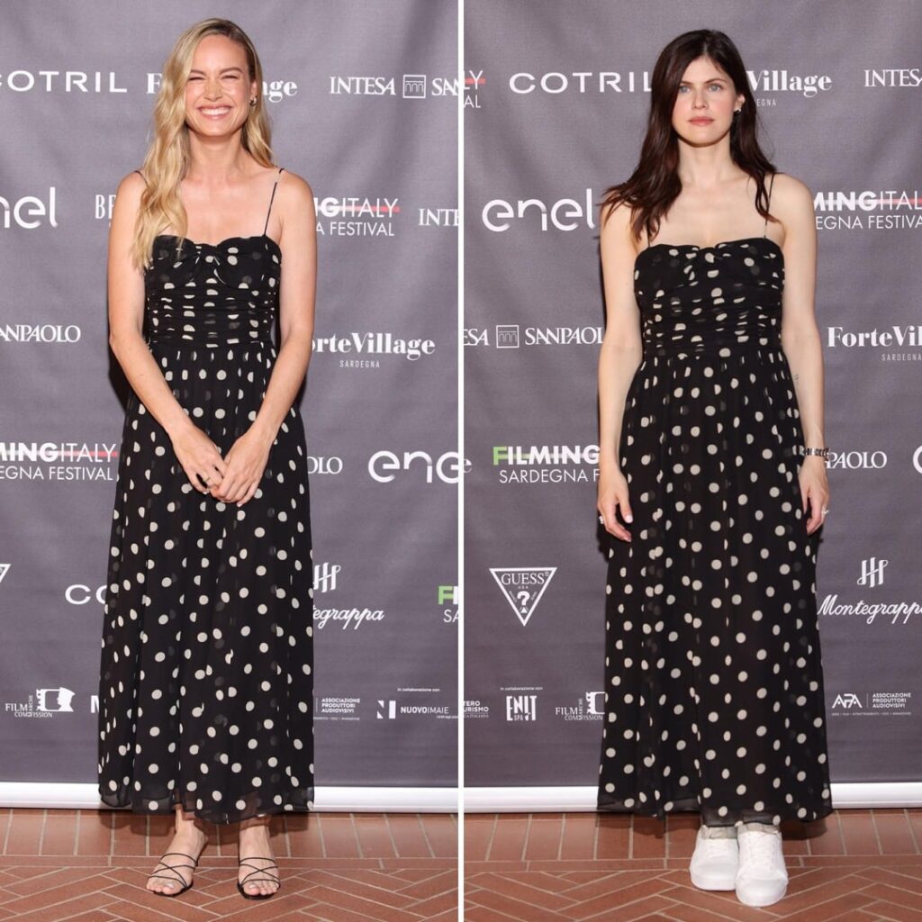 Brie Larson and Alexandra Daddario twin in the Dôen ‘Rosaria’ dress at Filming Italy 2024 today Brie Larson and Alexandra Daddario twin in the Dôen ‘Rosaria’ dress at Filming Italy 2024 today