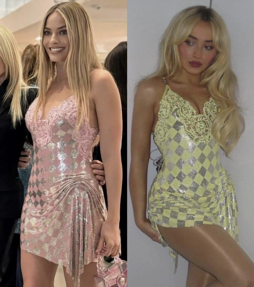 Two of my favorites Margot Robbie and Sabrina Carpenter in matching dresses