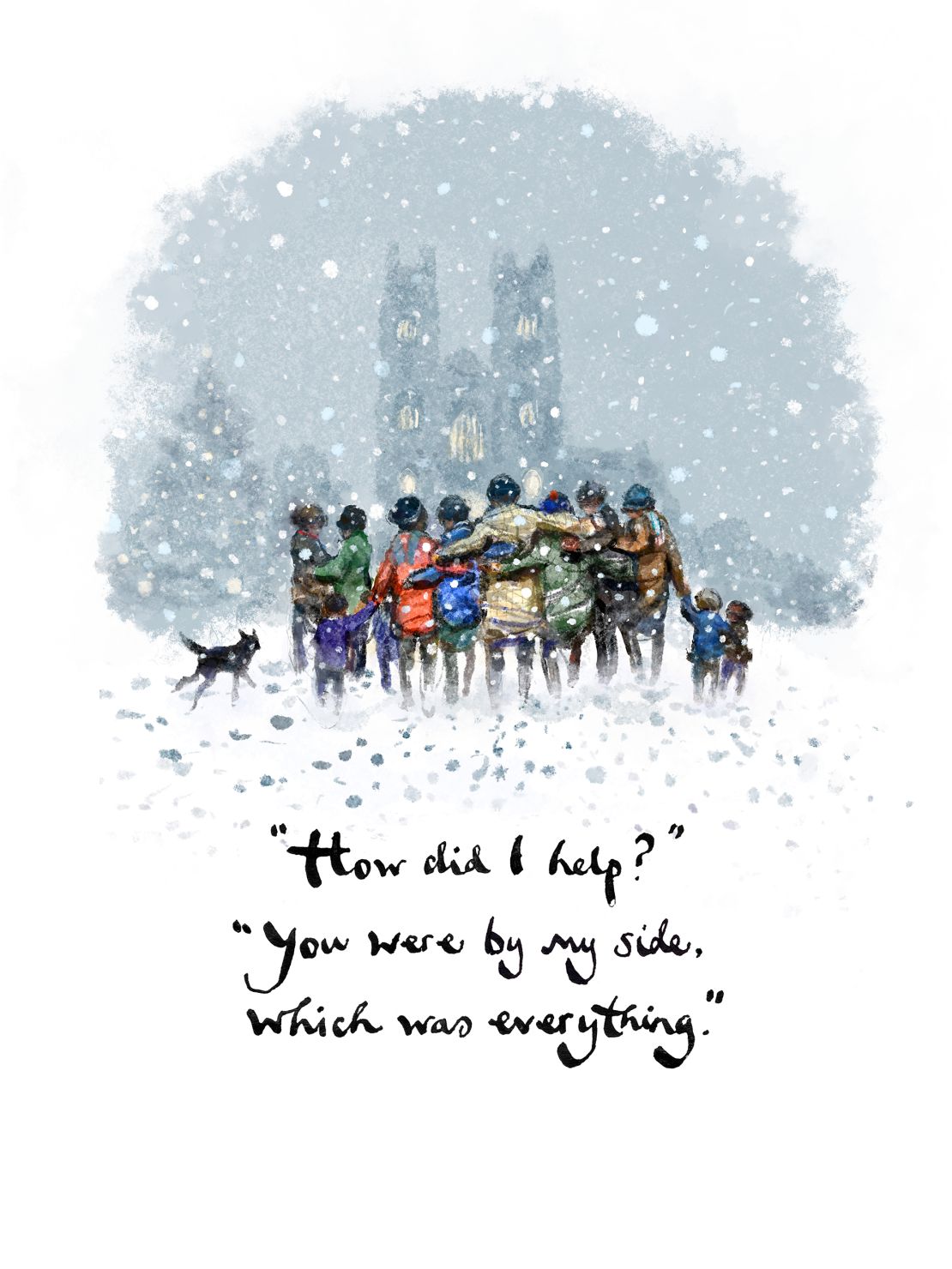 A bespoke illustration created by artist Charlie Mackesy for the Order of Service.