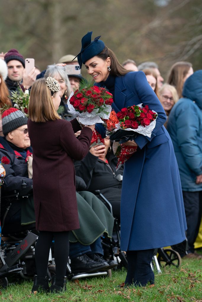 Mia Tindall and the Princess of Wales meet well-wishers after attending the Christmas Day morning church service at St Mary Magdalene Church in Sandringham, Norfolk. Picture date: Monday December 25, 2023