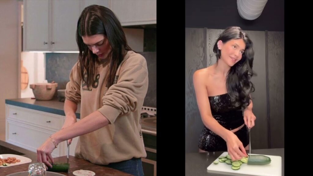 Kylie Jenner imitates her sister Kendall Jenner cucumber cutting style
