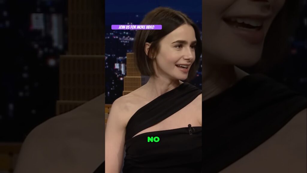 Lily Collins with Jimmy Fallon in the tonight show
